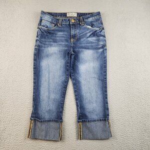 Y2K Baby Phat Jeans Women's/Jr's 7 Mid Rise Capri Cuffed Stretch Blue VTG Denim